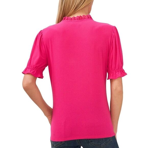 CeCe Ruffle Trim Blouse in Bright Rose NWOT - Picture 3 of 8